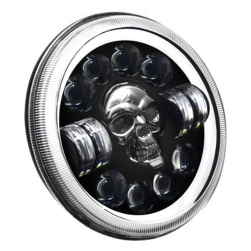GARVALON Motorcycle Headlight Skull Design for Off Road Vehicles Modified LED Light Universal Fit for Harley and More