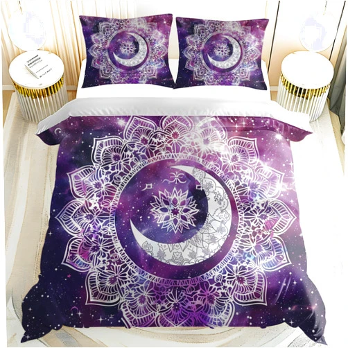 VEYACGOS Mysterious Moon and Starry Sky Printed Bedding Set Purple Tone Microfiber Duvet Cover for Girls and Teens Bedroom Decor (2,Twin 68x86in + 20x30in)