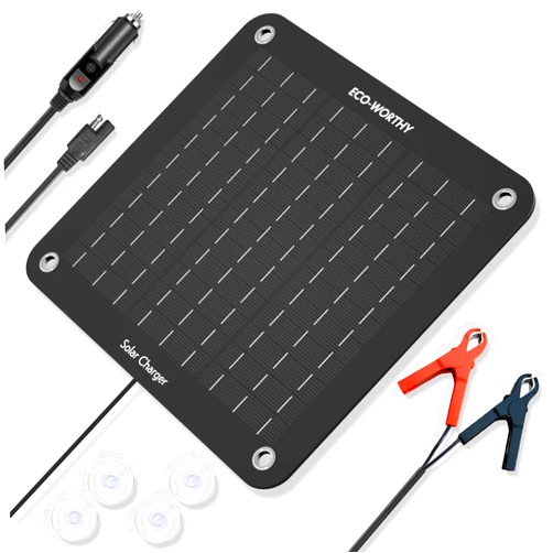 ECO-WORTHY 10W Solar Car Battery Charger Maintainer 12V Waterproof Solar Panel Portable Solar Trickle Charger for Car Truck Boat Lawn Mower RV Trailer Tractor ATV Utility Vehicle Battery