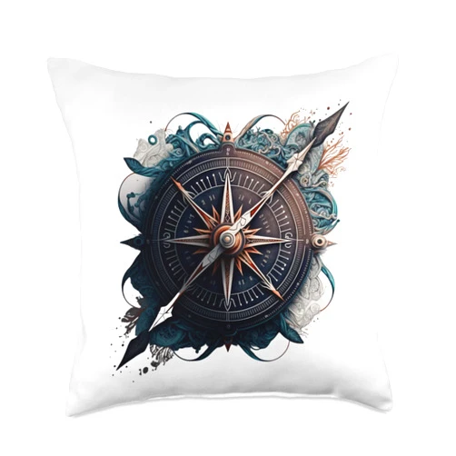 Segeln Kapitän Schiff Boot Taufe Geschenk Kompass Nautical Sailing Compass Sea Style Throw Pillow, 18x18, Multicolor