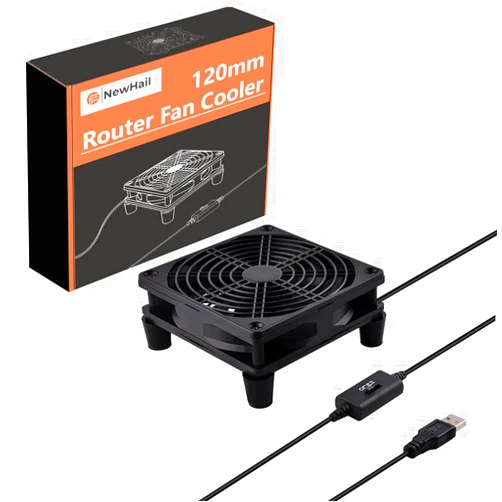 NewHail Quiet 120mm Router Fan Cooler with L/M/H 3-Degree Speed Controller, DC 5V USB Powered Cooling Case Fan for Router Modem Receiver DVR Playstation TV Box