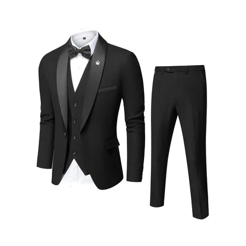 MY'S Mens 3-Piece Suit Shawl Lapel One Button Tuxedo Slim Fit Premium Dinner Jacket Vest Pants & Tie Set