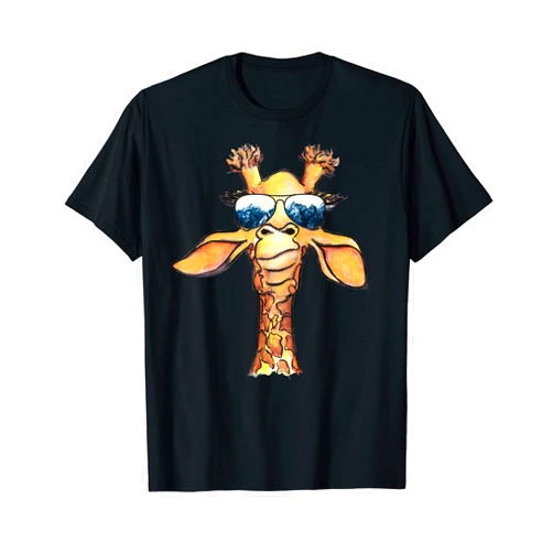 Giraffe Animal Lover With Glasses Mountains Design Giraffe Face Wearing Glasses Mountains Aviator Sunglasses T-Shirt