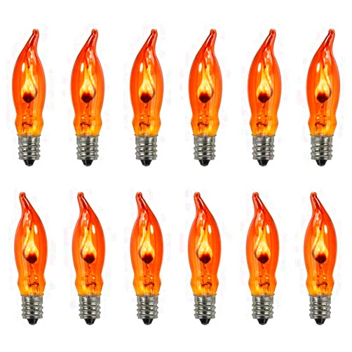 MMBGJKG 12pack C18 Flicker Flame Light Bulb -5 Watt, 110 Volt, E12 Candelabra Base,Flicker Flame Light Bulb, Flame Shaped Bulb Dances with a Flickering Orange Glow