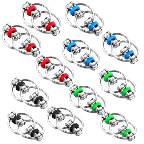 Gejoy 12 Pcs Bike Chain Fidget Toys Set Flippy Roller Chain Sensory Toy Handheld Ring for Adults and Teenagers in Learning Help Anxiety Relief for ADHD(4 Colors)