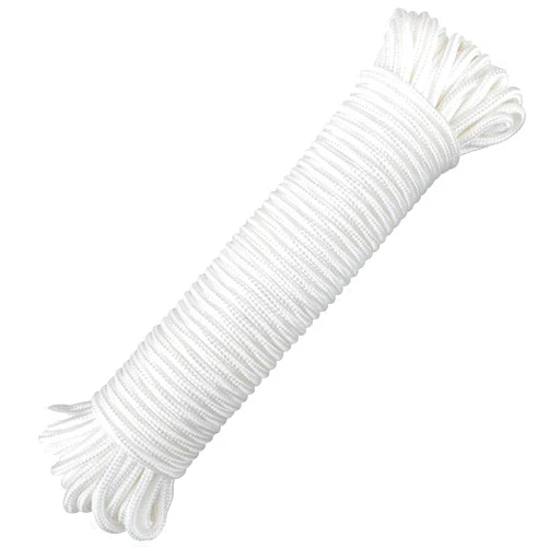 jijAcraft Nylon Rope, 100 Feet White Nylon Rope, 1/4 Inch Solid Braided Rope Thick Strong Nylon Rope for Multi-Purpose Tie Down, Clothesline, Gardening, Craft Projects