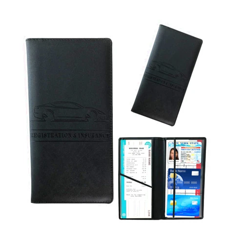 Kewucn Car Registration and Insurance Card Holder, Leather Auto License Document Organizer, Essentials Vehicle Wallet Case for Driver License, ID Card (Black)