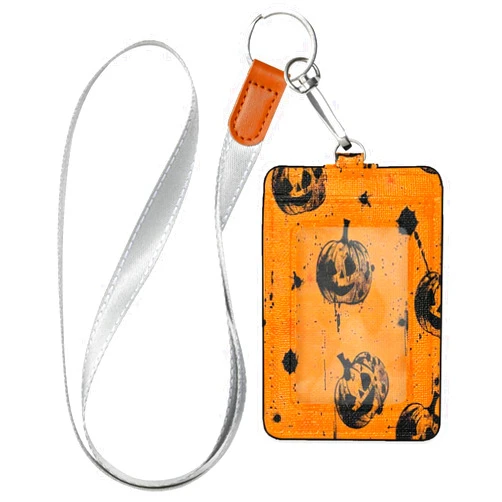 Kigai Halloween Pumpkin Lamp ID Card Holder with Detachable Lanyard Easy Swipe Premium PU Leather Cards Holder Id Card Holder for Office School Outdoor