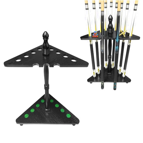 MoyanSuper Pool Stick Holder Billiard Cue Rack， Solid Wood Construction, Corner-Style Floor Stand, Accommodates 9 Cue Sticks for Billiard Rooms, Bars, and Game Rooms (Black)