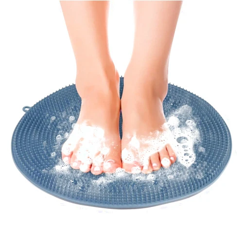 Hilph Silicone Shower Foot Scrubber Mat, Foot Cleaner & Shower Feet Massager Mat for Men & Women, Wall-Mounted Back Scrubber with Non-Slip Suction Cups for Clean (Grey)