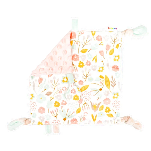 Dr.Rapeti Tag Security Blanket for Baby Infant Toddler Kid 10x10inches Washable Sensory Toy Lovey Appease Blanket (Flower)