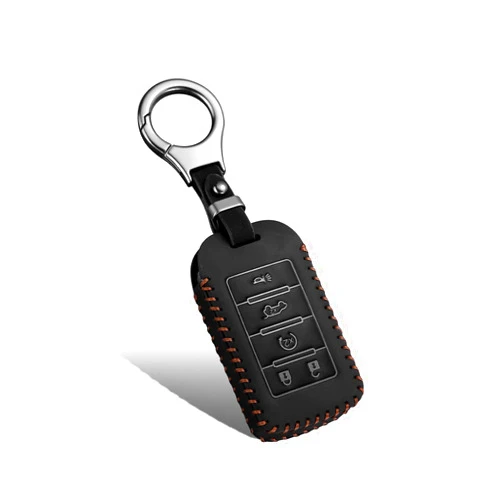 YaSeim Compatible with Jeep Key Fob Cover with Keychain,Leather Car Key Fob Case for 2025 2024-2021 Grand Cherokee L Grand Wagoneer L Wagoneer Grand Cherokee 5 Buttons Smart Remote Key Accessories