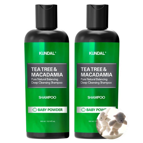 Kundal Tea Tree & Macadamia Deep Cleansing Shampoo - Korean Hair Care, Scalp Care, Tea Tree extract, For All hair Types 10.14fl oz each (Pack of 2) (Baby Powder)
