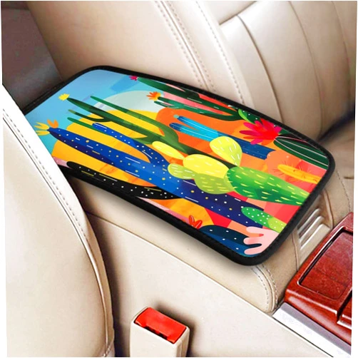 Indokyeyqaz Universal Car Center Console Cushion Pad, Red Desert Cactus Soft Waterproof Car Center Console Cover Auto Armrest Seat Box Cover Protector for Most Vehicle SUV Truck Car