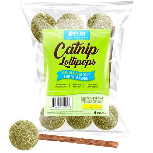 Raw Paws Catnip Lollipops, 6 ct - Cat Toys for Indoor Cats, Interactive Cat Toy, Catnip Toys, Silvervine Cat Toy, Silvervine for Cats, Cat Kicker Toy, Catnip Ball, Cat Ball Toy, Catnip Lolli-pops