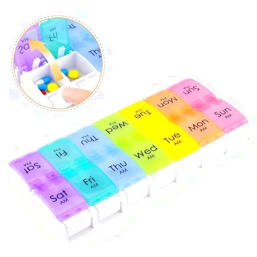 PH Superior Weekly Pill Organizer 7 Day Large Storage Pill Box AM PM Daily Easy Fill Medicine Pill Cases Two Time A Day Pill Case Rainbow Design