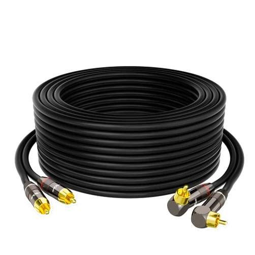 Mygatti RCA Cable 20 FT, 90 Degree Right Angle 2RCA to 2RCA Stereo Audio Cable, Zinc Alloy Shell, Gold-Plated Plug, 2 RCA Audio Cord, for Home Theater, Subwoofer, HDTV, Amplifier, Hi-Fi System, Car, Speaker