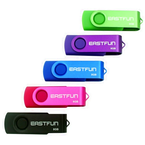 EASTFUN 5 Pack 8GB USB Flash Drive USB 2.0 Flash Memory Stick Fold Storage Thumb Stick Pen (Five Mixed Colors: Black Rose Blue Purple Green)
