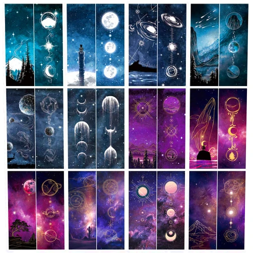 VOCHIC 36 Pieces Space Theme Bookmarks, Double-Sided Cool Space Moon Roaming and Stary Night Bookmark || Bulk Bookmarks for Space Party Favors, Unique Book Mark for Book Lovers/Kids/Boys/Girls/Adults