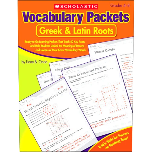 By Liane Onish (Author) Vocabulary Packets: Greek & Latin Roots: Ready-to-Go Learning Packets That Teach 40 Key Roots and Help Students Unlock the Meaning of Dozens and Dozens of Must-Know Vocabulary Words