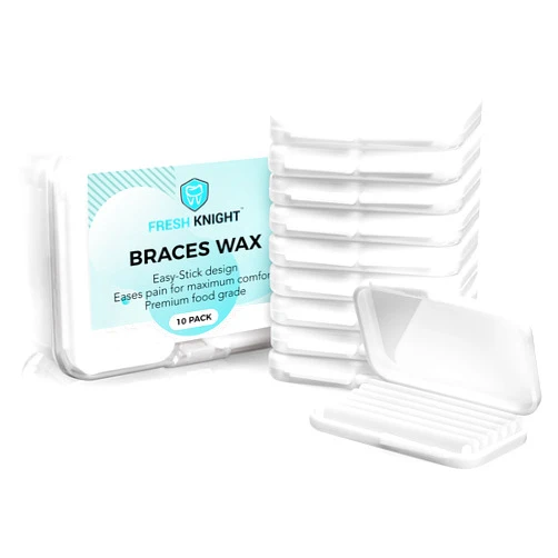 FRESH KNIGHT Braces Wax,10 Pack. Dental Wax for Braces & Aligners, Unscented & Flavorless - 50 Premium Orthodontic Wax-Strips. White Cases. Includes storage case. Food Grade ortho bracewax. Fresh Knight. (White)