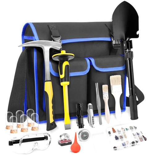 ARTKUNST 25 PCS Geology Rock Pick Equipment Kit, 28 oz. Rock Pick Hammer with 12