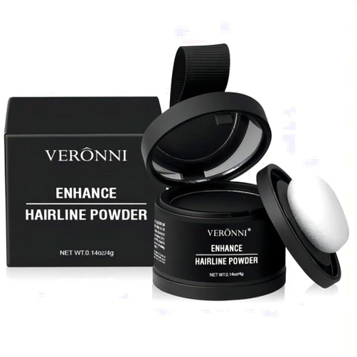 VERONNI Hairline Powder for Thinning Hair, Root Cover Up for Women Men Eyebrows, Beard Line - Waterproof Long Lasting Hair Shadow (Black, 03)