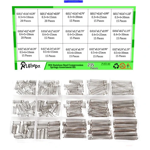 Ruibapa 235PCS Springs Assortment Kit 304 Stainless Steel Compression Springs kit with 15 Different Sizes for Home Repairs & DIY