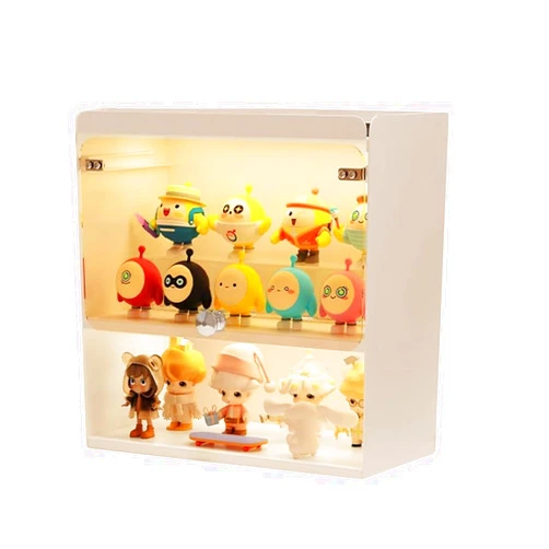 LOCCHEN Simple White Figurine Display Cabinet, Blind Box Storage Display Rack, 11.81 Inch Figurine Display Rack, Signboard, Dust-Proof Desktop Storage Box, Neat Collectible Display Cabinet