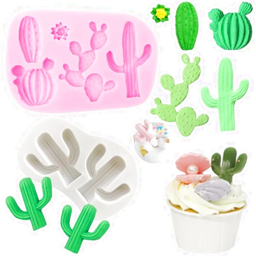 RHLOVY Cactus Silicone Fondant Moulds Cacti Hawaiian Cake Moulds Set for Making Sugar Chocolate Candy Gum Paste Cupcake Cake Decoration Supplies