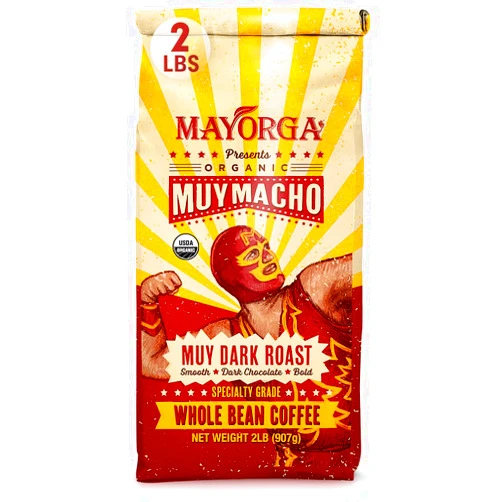 Mayorga Intense Dark Roast Coffee, 2 lb bag - Muy Macho Blend, the World's Strongest Organic Coffee - 100% Arabica Whole Coffee Beans - Bold Flavor - Specialty Grade, Non-GMO, Direct Trade