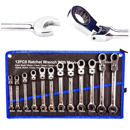TR TOOLROCK 12pcs Flex Head Ratcheting Wrench Set- 8-19mm Metric Ratchet Combination Wrenches CrV Gear Spanner Set