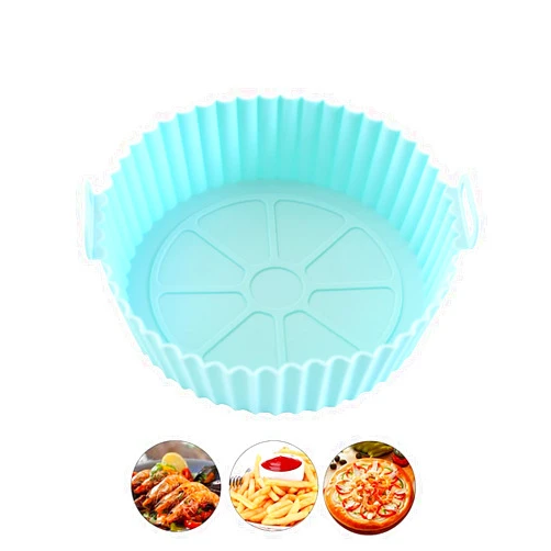 JIEYAN Air Fryer Silicone Pot, 6.8 inch Non-Stick Silicone Air Fryer Liners, Reusable Replacement Silicone Basket, Round Air Fryer Oven Accessories，Heat resistant Evenly Heated Easy to Clean (Green)