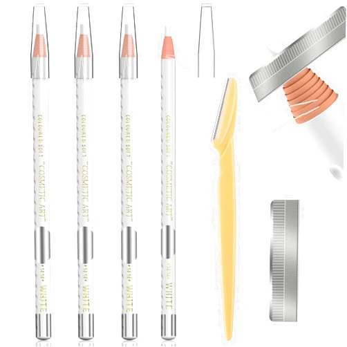 KAIQIKAIXI Tattoo Makeup And Microblading Supplies Kit-Permanent Eye Brow Liners For Marking In 5 Colors Waterproof Eyebrow Pencils Peel (white)