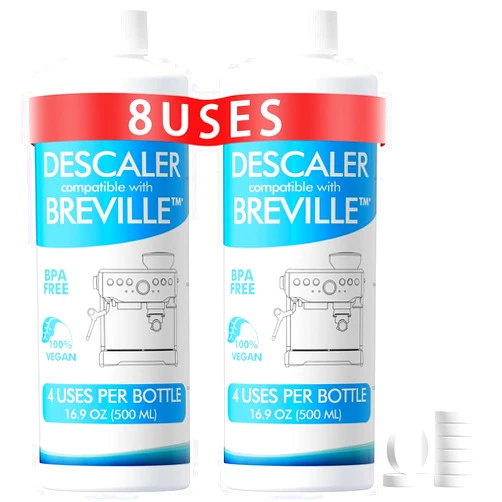New England Stories 8 Uses Breville Compatible Descaling Solution, 2 Years Descaler Kit Come with 8 Cleaning Tablets, Maintenance Kit Specially Designed to Clean Breville Machines (4 Use Each Bottle, 2 Bottles)