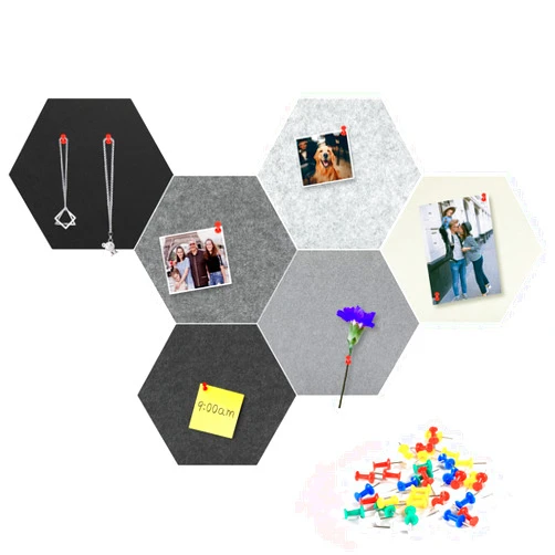 Tikea Hexagon Felt Bulletin Board, 6Pcs Large Pin Boards 11.8 x 10.2 x 0.5IN Self Adhesive Photos Memo Notice Felt Board Tiles for Wall Office Home Classroom Decor, Gradient Gray
