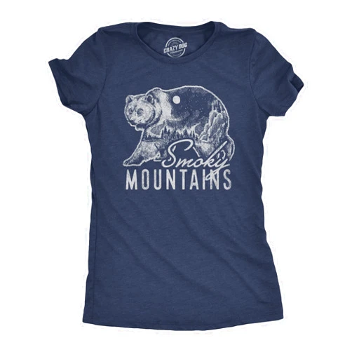 Crazy Dog T-Shirts Womens Retro Smoky Mountains T Shirt Funny Camping Vintage Graphic Design Tee Guys