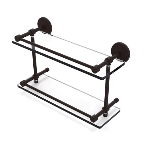 Allied Brass P1000-2/16-GAL-ORB P 1000 2 Gal Inch Tempered Double Gallery Rail Glass Shelf, 16 Inch, Oil Rubbed Bronze