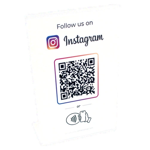 ALMATE SHOP NFC & QR Tap Stand for Instagram Followers - 4 x 6 inch L Shape - For All Businesses - Easy Setup, All Phones Compatible (White, 1 Stand)
