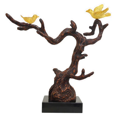 TIMEX objects Sculptures Home Decor,Abstract Art Figurines, Centerpiece Table Decorations,Resin Tree Bird Statues with Stone Base,Modern Shelf Accents for Living Room Bedroom Office Desk
