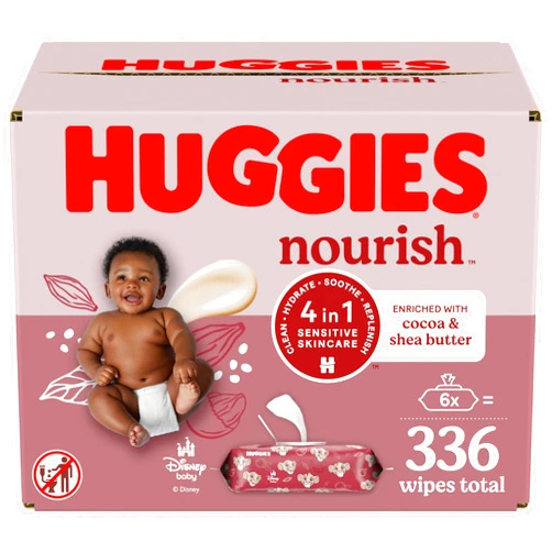Huggies Nourish Scented Baby Wipes, 6 Push Button Packs (336 Wipes Total)