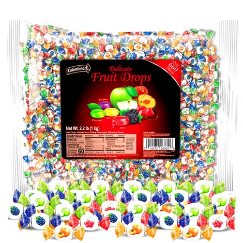 Colombina Delicate Fruit Drops, 4 Assorted Fruit Candy Flavors, Individually Wrapped, Ideal for Easter, Halloween, and Christmas, 2.2lbs (Pack of 1)