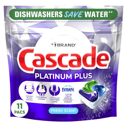 Cascade Platinum Plus Dishwasher Detergent Pacs, Fresh Scent, 11 Count