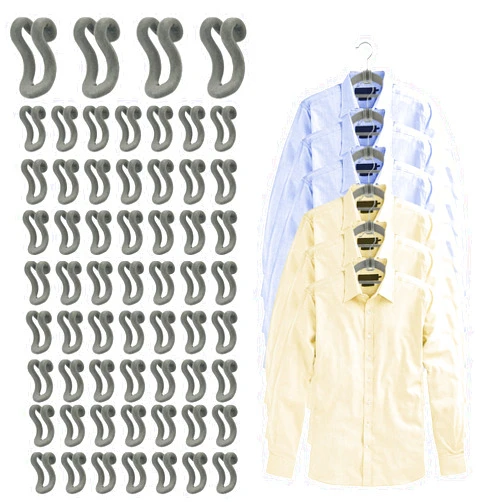 Mlici Velvet Clothes Hanger Connector Hooks, 60 Pcs Heavy Duty Space Saving Clothes Hanger Connector Hooks for Closet, Grey