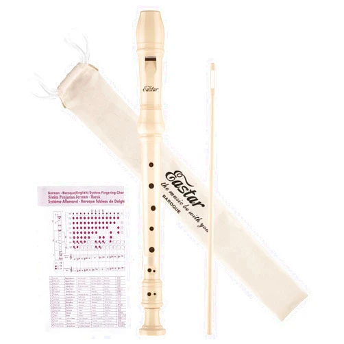 Eastar Soprano Recorder Instrument for Kids Beginner, Baroque Fingering C Key Recorder Instrument 3 Piece with Cleaning Kit, Thumb Rest, Cotton Bag, Fingering Chart, ERS-21BN, Natural, School-Approved
