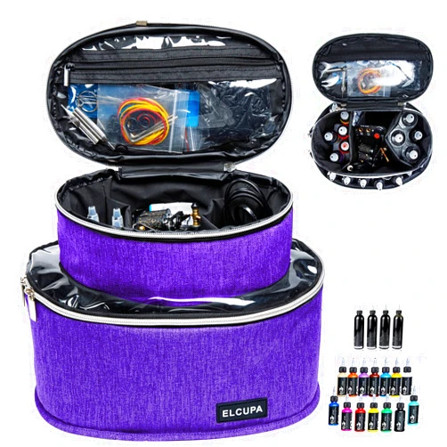 ELCUPA Tattoo Kit Carrying Case, Purple, Padded Interior, 6