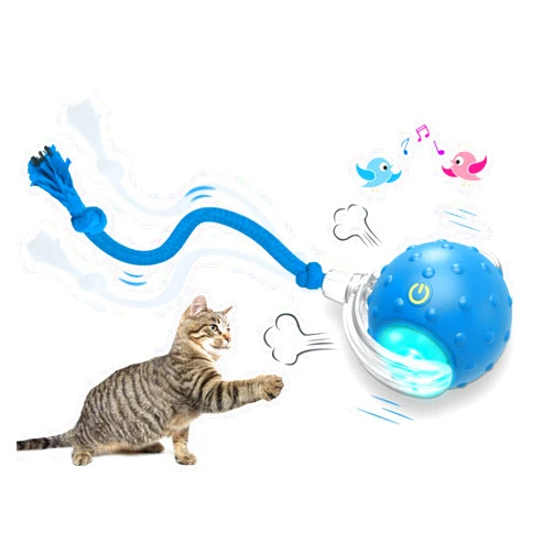 Giociv Interactive Cat Toys Ball for Indoor Cats Fast Rolling on Carpet, Chirping & Motion Activate Cat Toys (Blue)