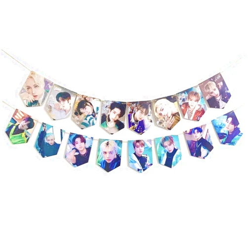 Baosai 2 Sets/16PCS Stray Kids Banner Hanging Flags Banner Backdrop Room Decor With 4-Meter Rope