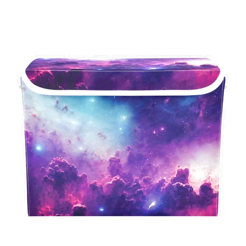 VIGTRO Large Collapsible Storage Bins with Lids Cosmic Galaxy Space, Nebula Shining Stars Storage Baskets Organizer Containers with Handles for Home Bedroom Office