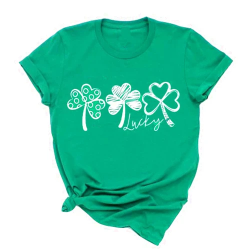 Omzura Womens St Patrick's Day T-Shirt Let's Get Lucked Up Shirt Irish Clover Funny Holiday Lucky Graphic Tee Tops